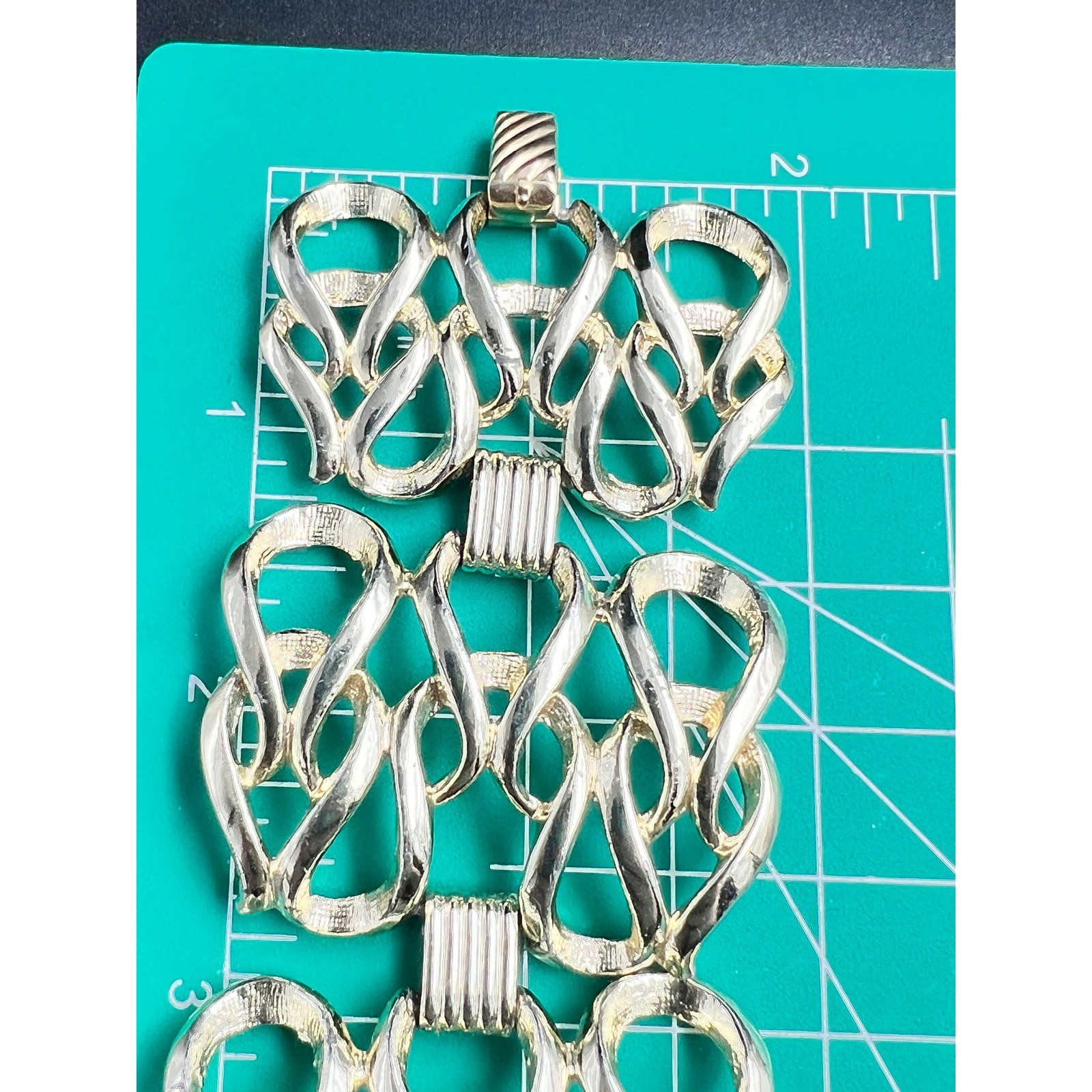 1960s Sarah Coventry Gold Tone Wide Scroll Panel Bracelet, Signed Vintage