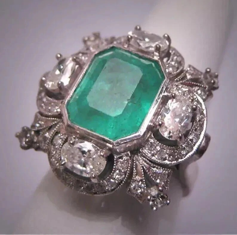 3.75Ct Art Deco Style Lab created Diamond Anniversary 14K White Gold Finish Ring