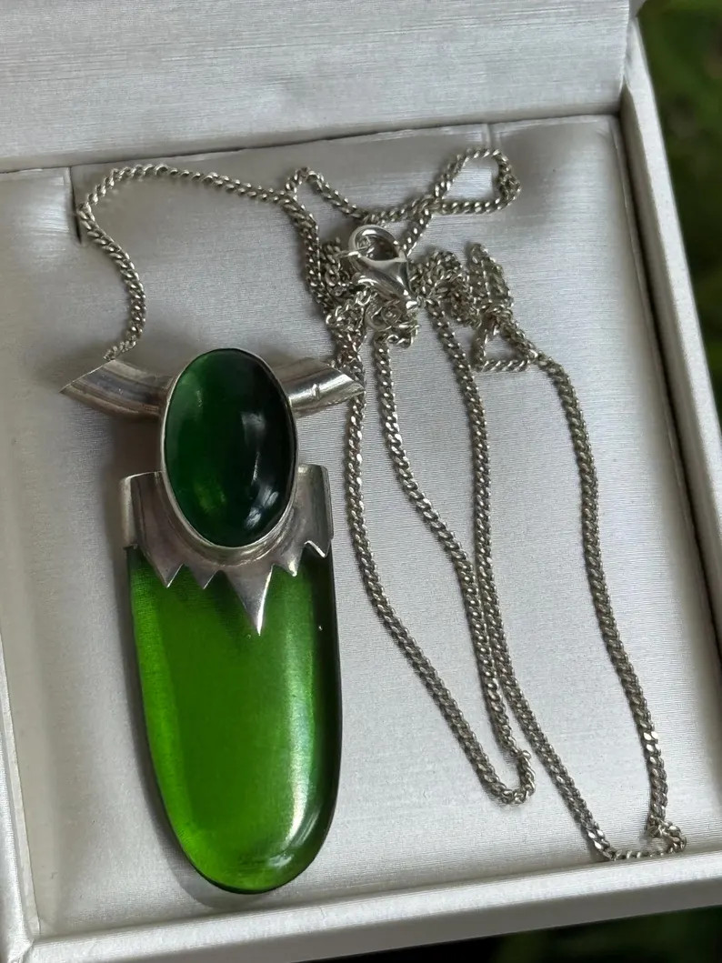 Vintage artisan necklace pendant 925 Sterling silver Art Deco Style