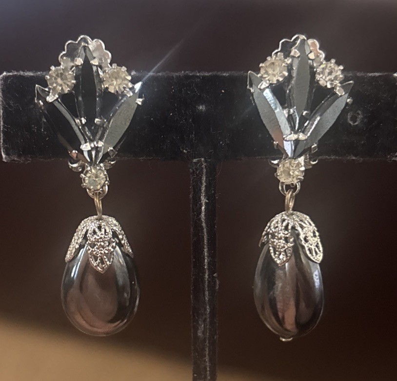 Juliana Hematite Vintage Rhinestone Drop Earrings