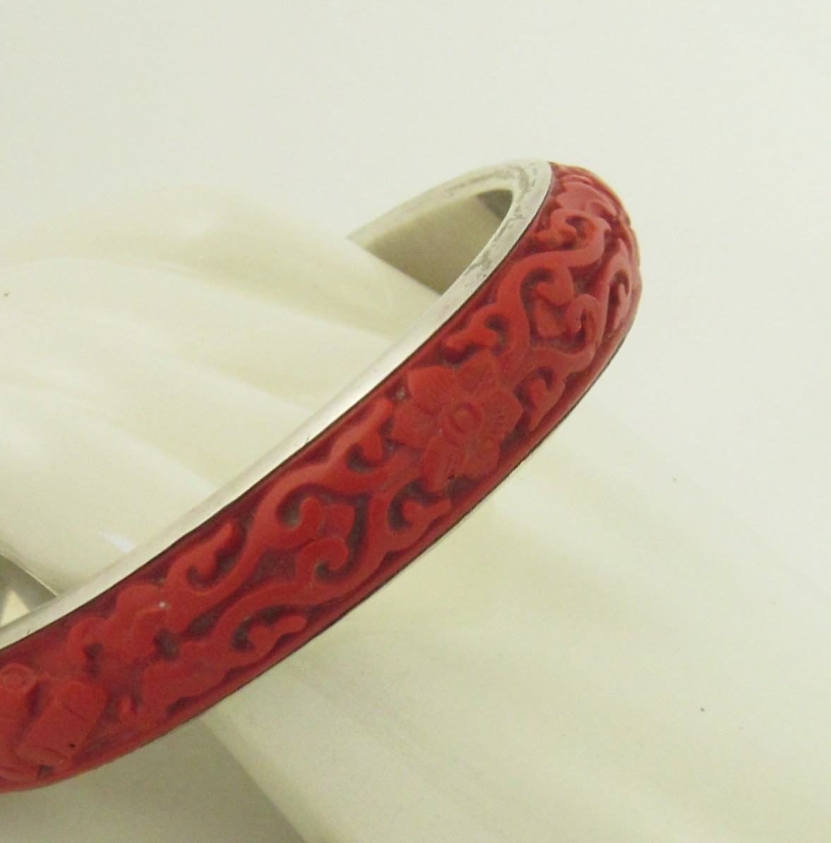 Carved Chinese Cinnabar Bangle Bracelet BJ 925 Silver; Tea Ceremonial Service