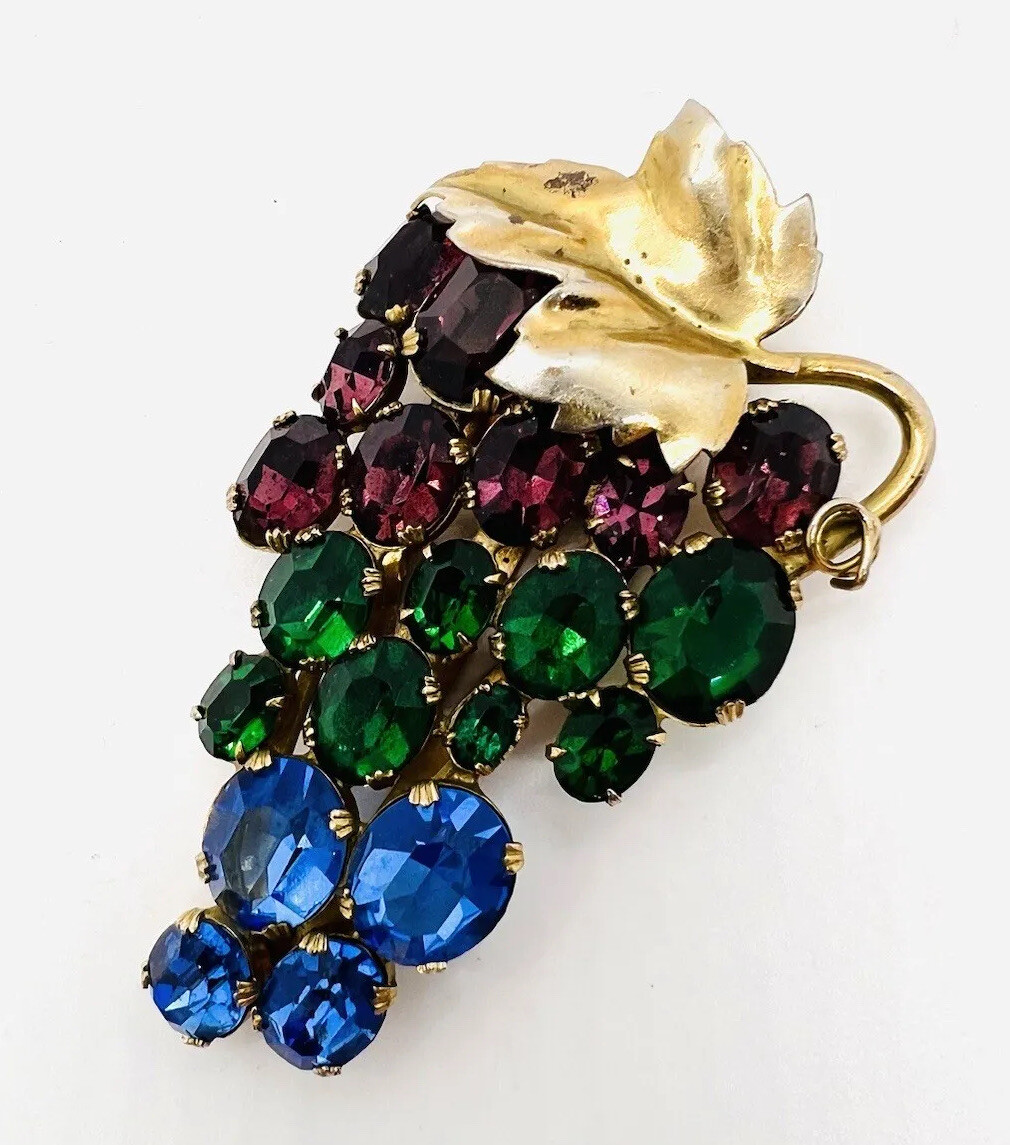 Art Deco Multicolored Rhinestone “Fruit Salad” Dress Clip 3 Inch Vintage Jewelry