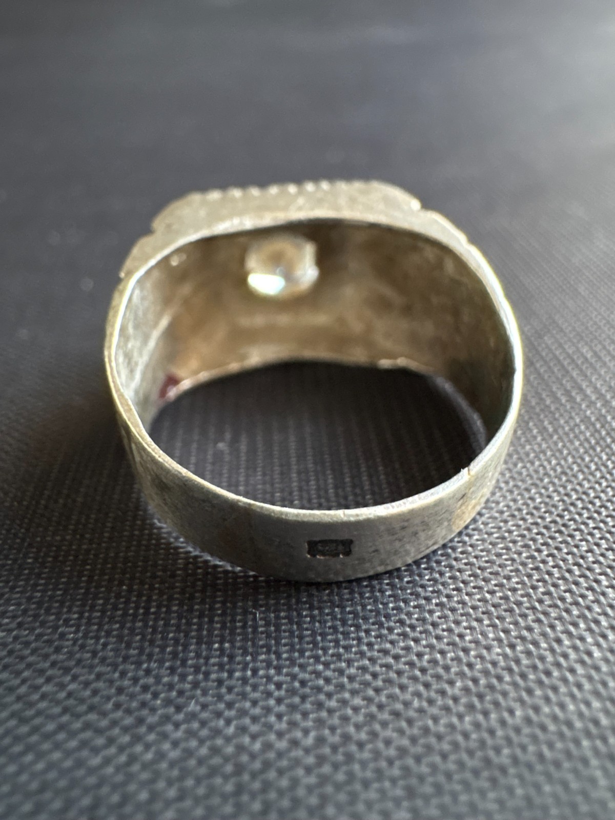Vintage 925 Sterling Silver Chain Link Band CZ Stone Ring Handmade Size 4.75 US