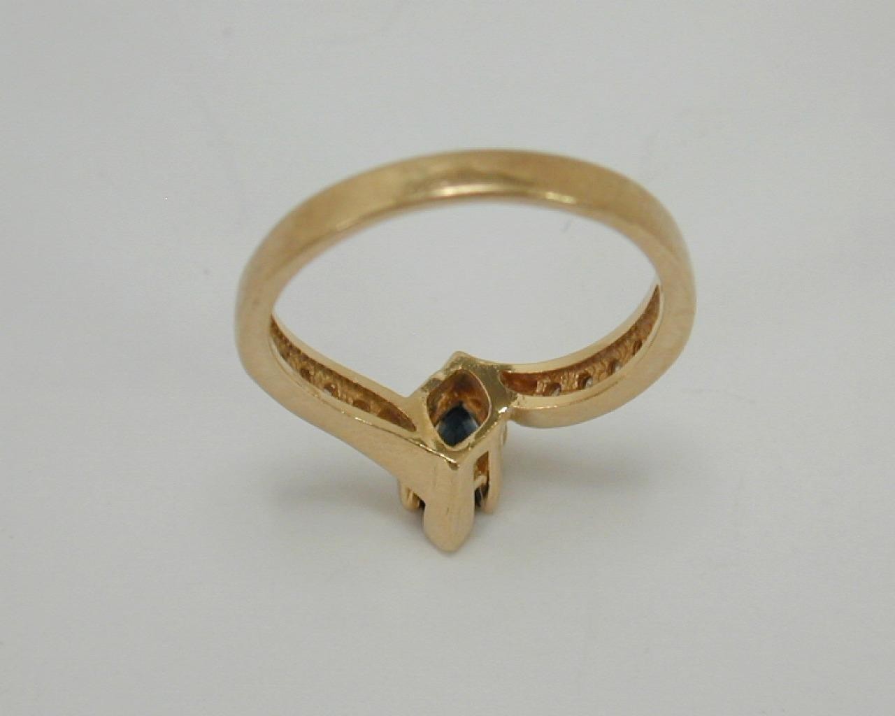 Vtg ASH 14K Yellow Gold Marquise Dark Blue Sapphire & Diamond Ring Size 7.5 585