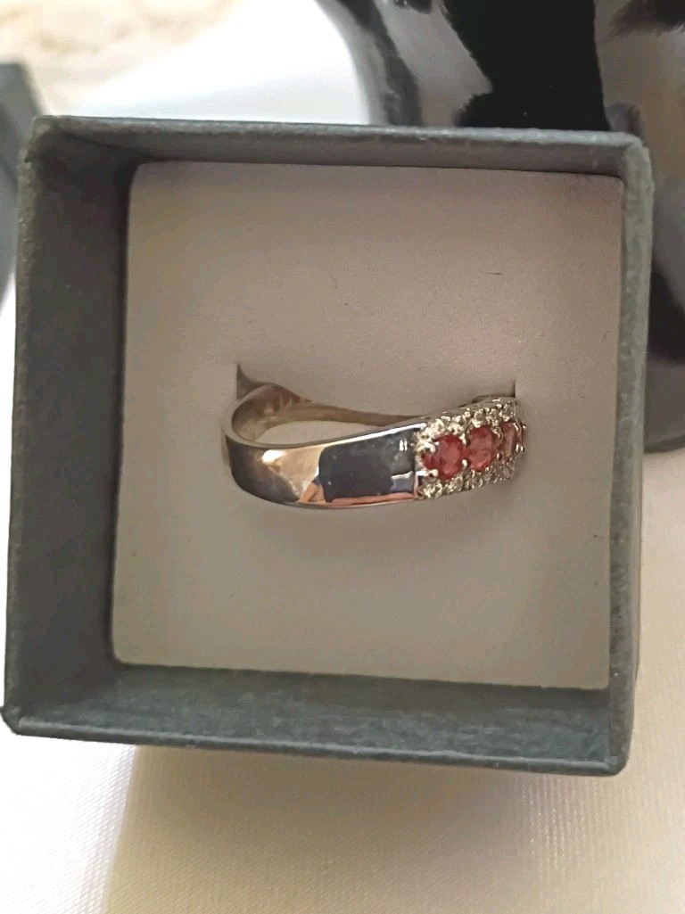 Vintage Silver 925 Pink Orange Sapphire Wave Band Ring 6.5