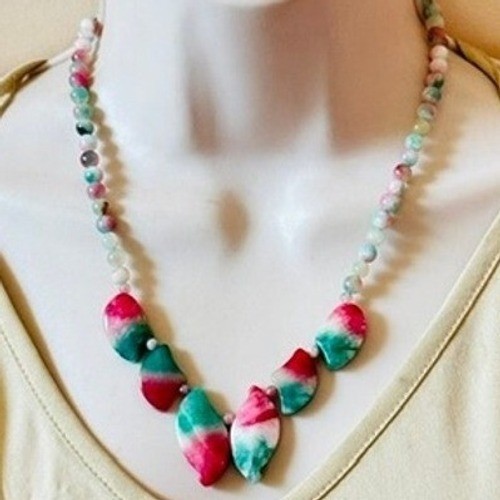 VTG Cherry blossom Jasper Jade Collar Beaded Watermelon Beads Genuine natural