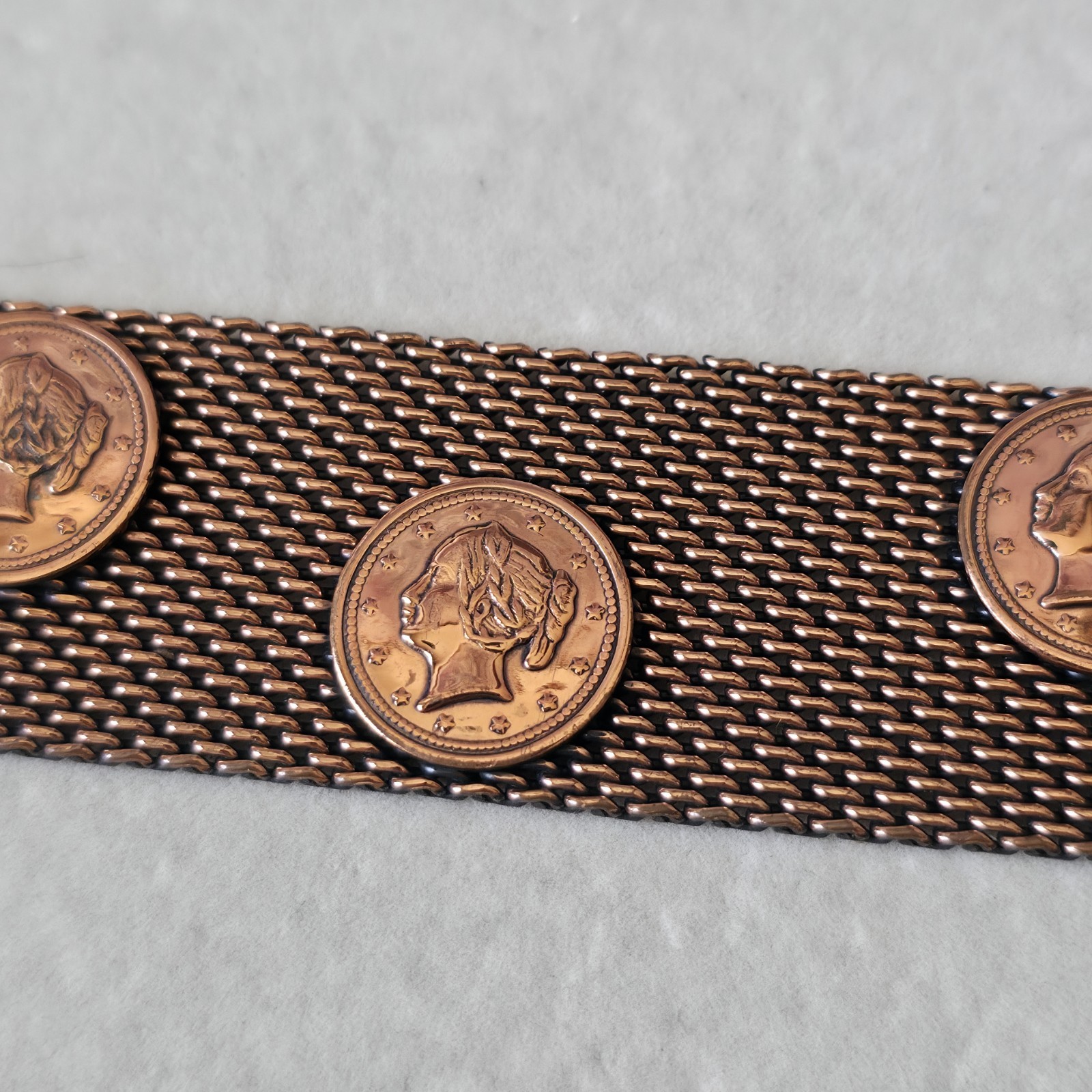 COPPER MESH COIN Bracelet MEDALLION STATEMENT