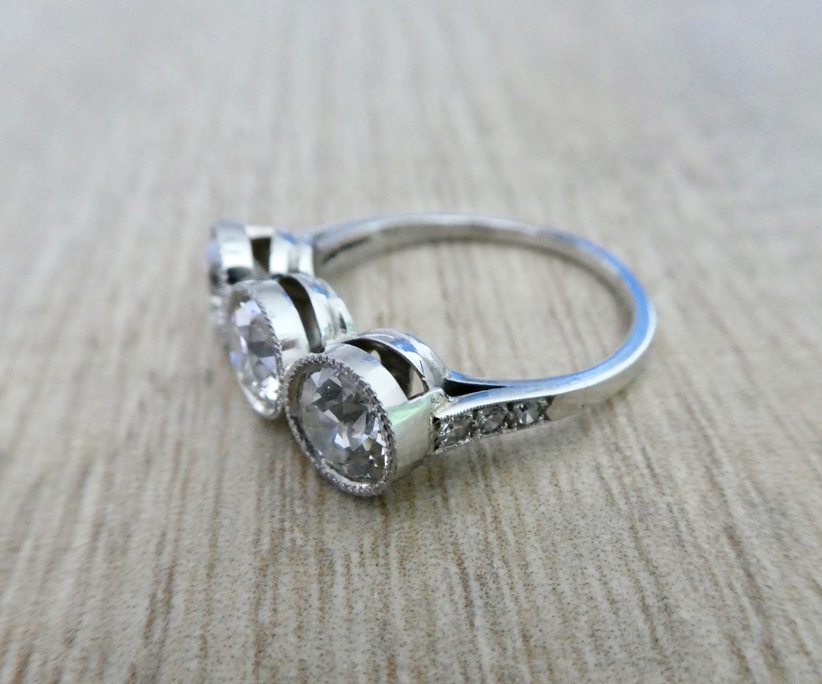1920’s Antique Deco Old European Cut Diamond Platinum Bezel Milgrain Ring