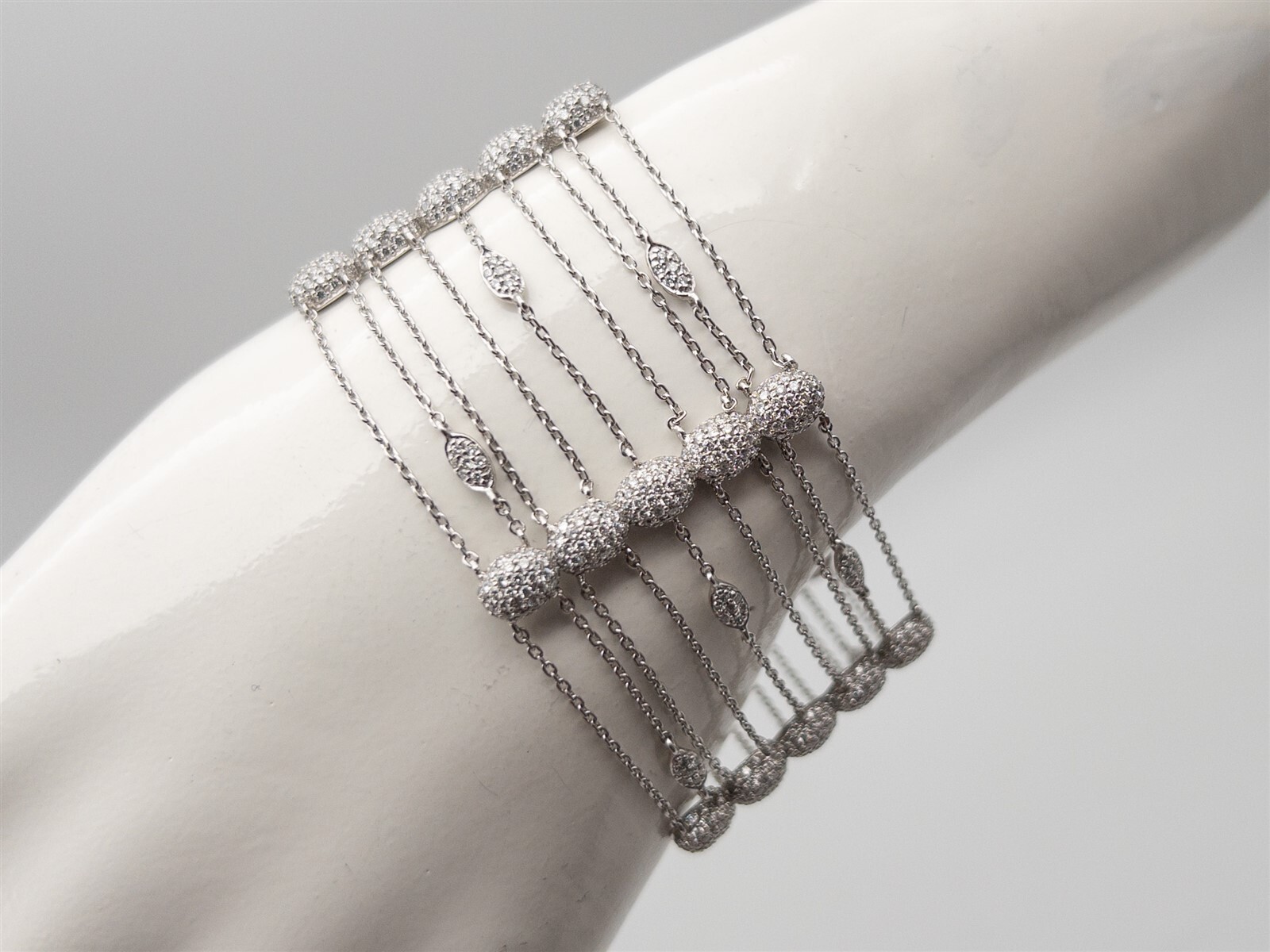 Designer $30,000 10ct VS F Diamond Platinum 2″ Wrap 9 Strand Bracelet 30g