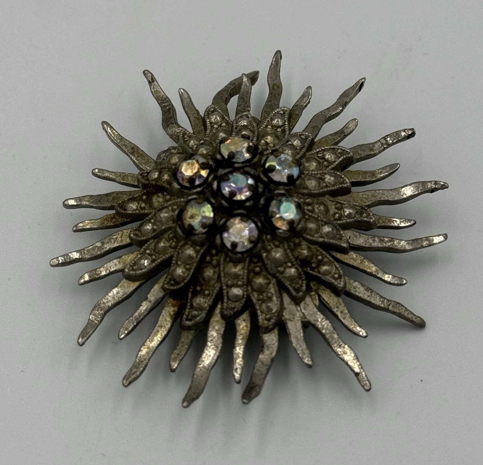 Vintage LN/25 Little Nemo Starburst Brooch Pin Floral Rhinestones Art RARE