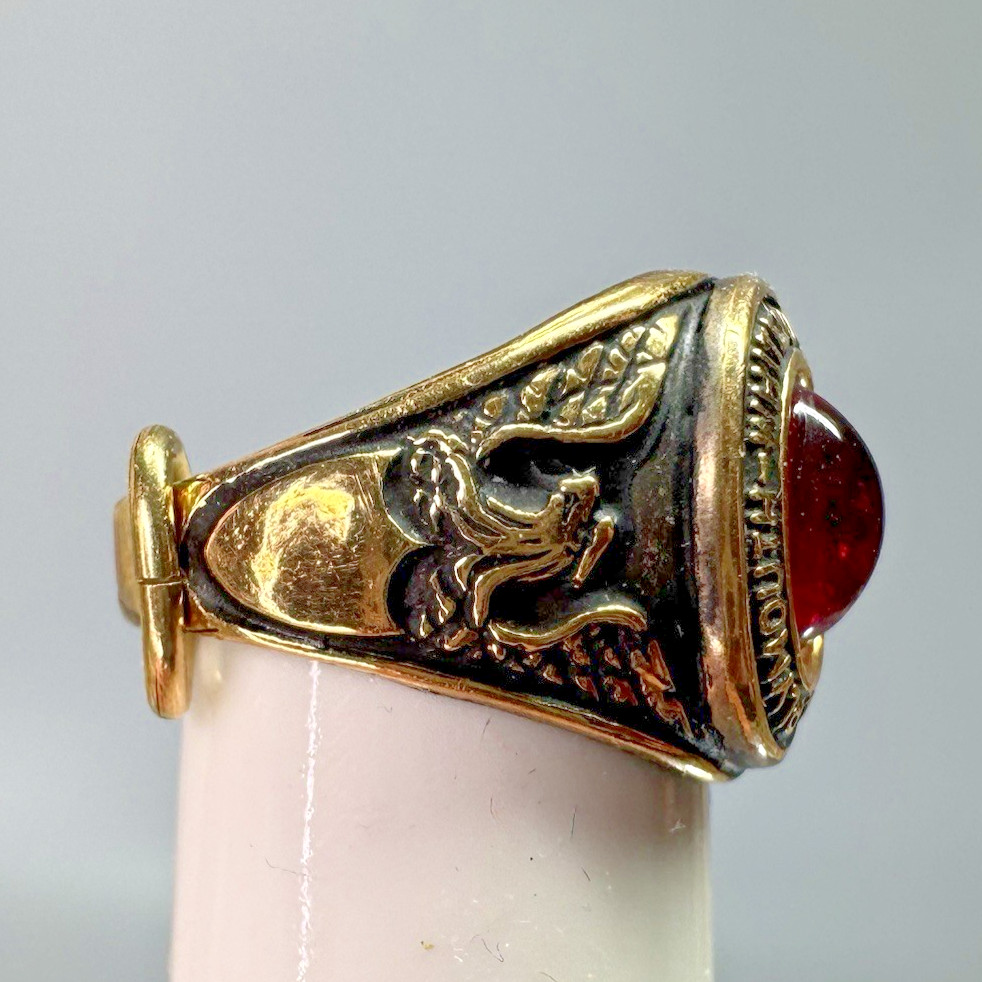 Vtg Class Ring Charm Gold Filled 12K GF Red Stone PLYMOUTH-WHITEMARSH HS PA