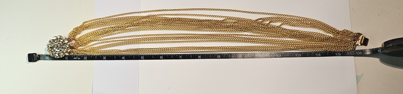 MULTI CHAIN w/RHINESTONE CLASP in GOLD TONE SIGNED by ROBERT