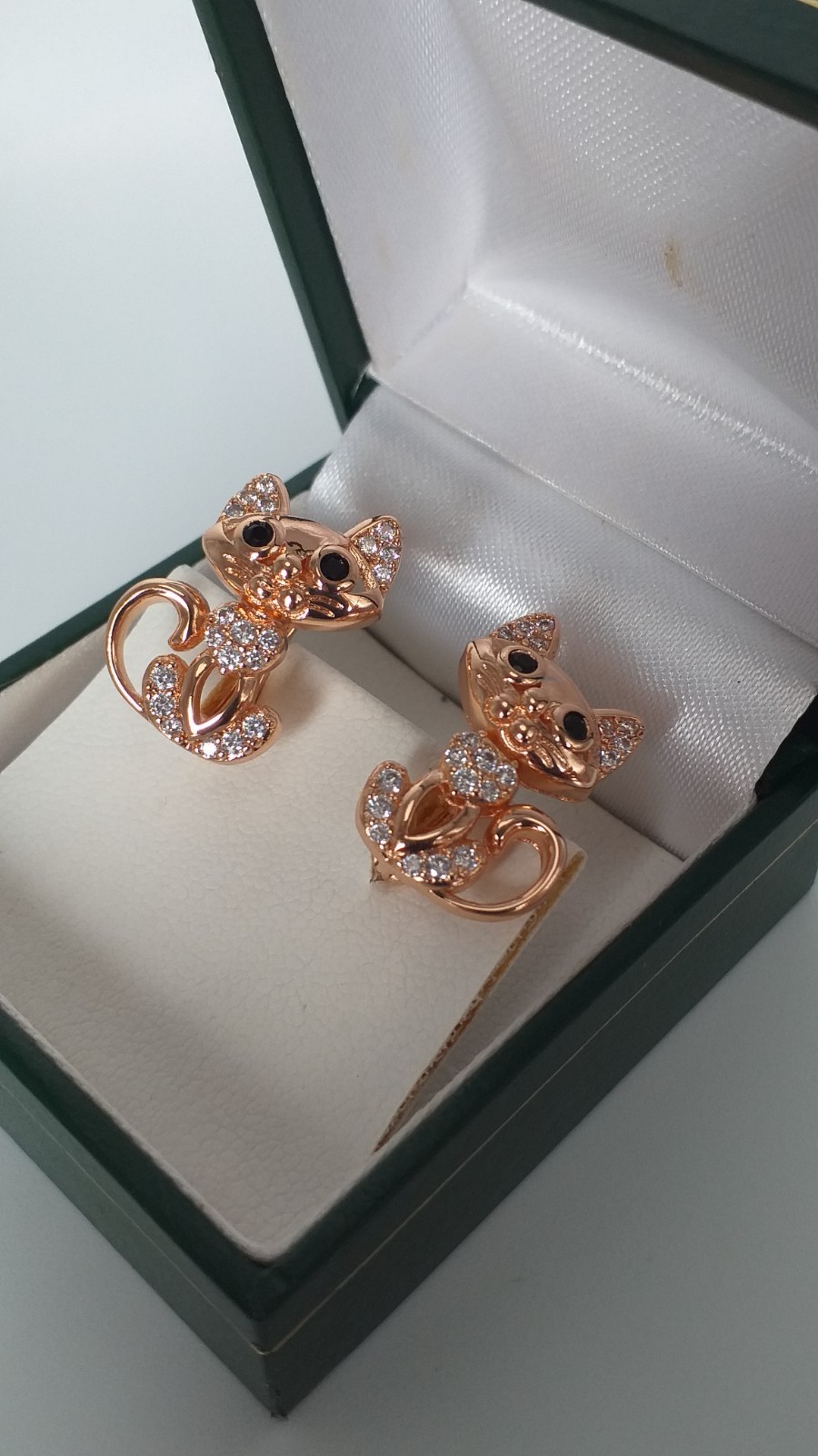 Vintage 1990s 14 Ct Rolled Gold Zircons Cat Earrings-Hallmarked 585 RG!!!