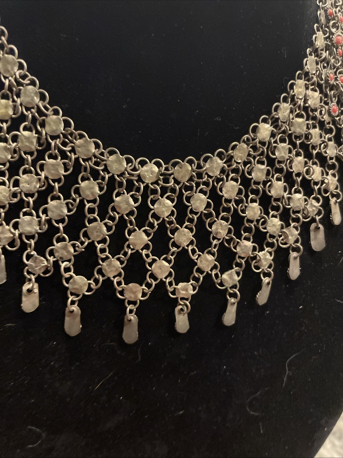 Vintage Chain Link Beaded Collar Necklace 16” With Clasp