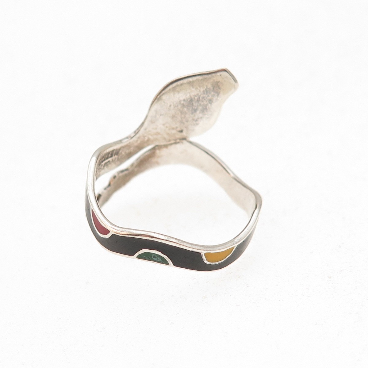 925 Sterling Silver Vintage Mexico Multi-Color Enamel Snake Ring Size 7