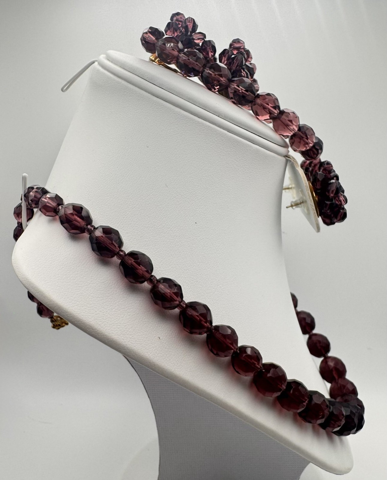 VTG Purple Bead Necklace Bracelet Pierced and Clip On Earrings