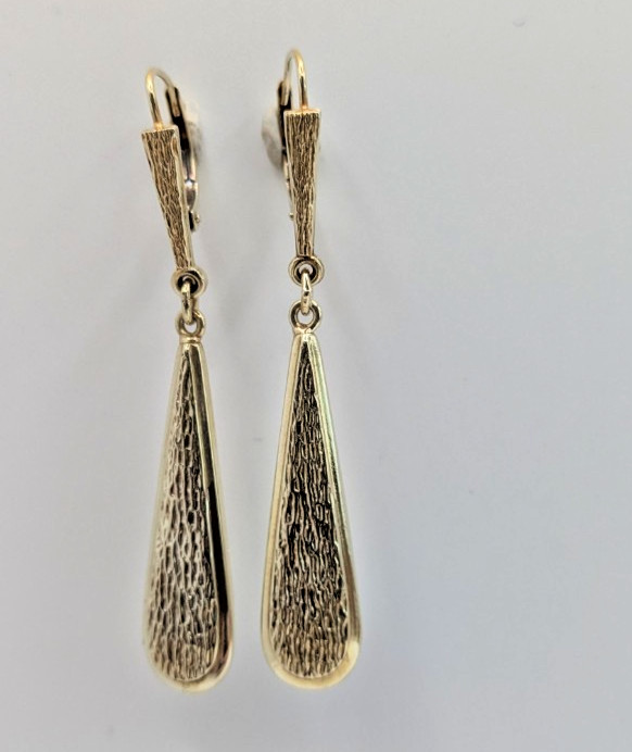 Rare Vintage 14K Gold 3.71g Teardrop Dangle/Drop Leverback Earrings With Texture