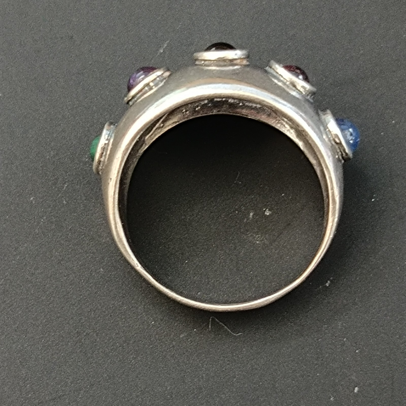 Modernist Gemstone Dome Ring Sterling Silver Cabochon Band Boho Israeli Artisan