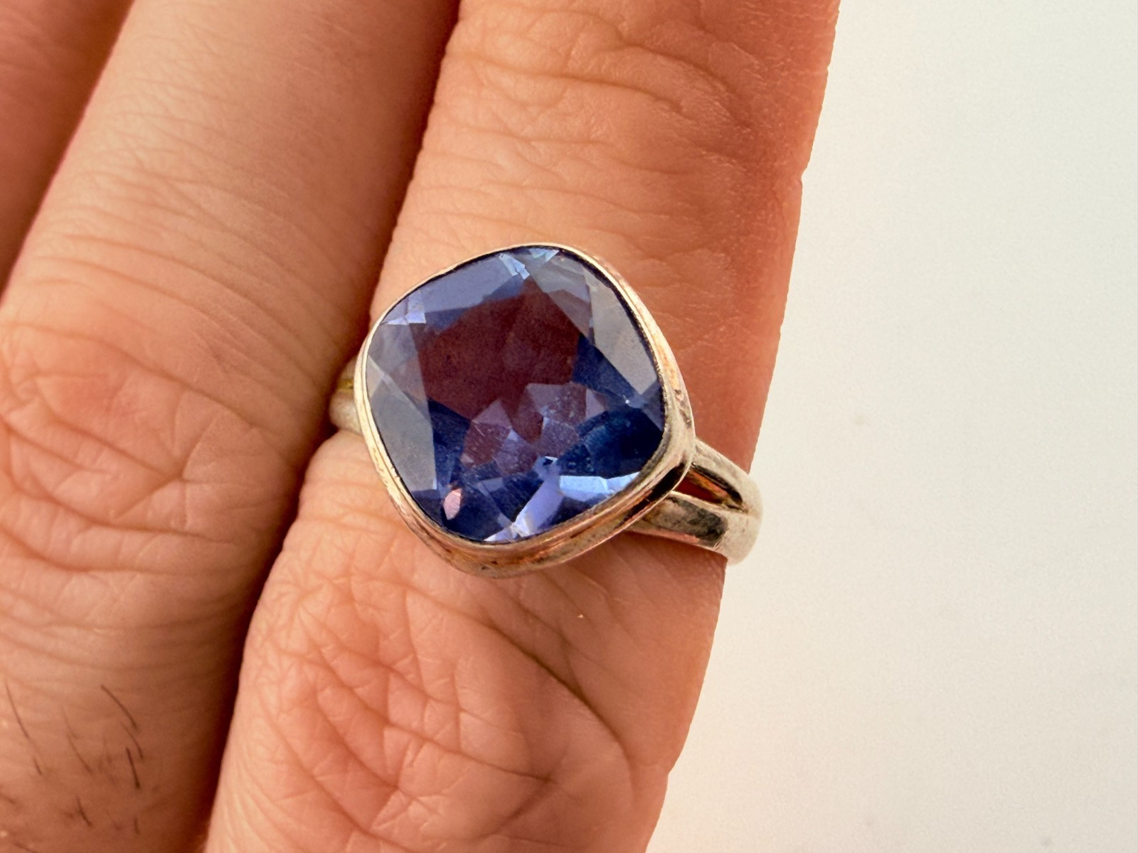 Vintage Sterling Silver Alexandrite Color Change Glass Blue Purple Ring Size 7.5