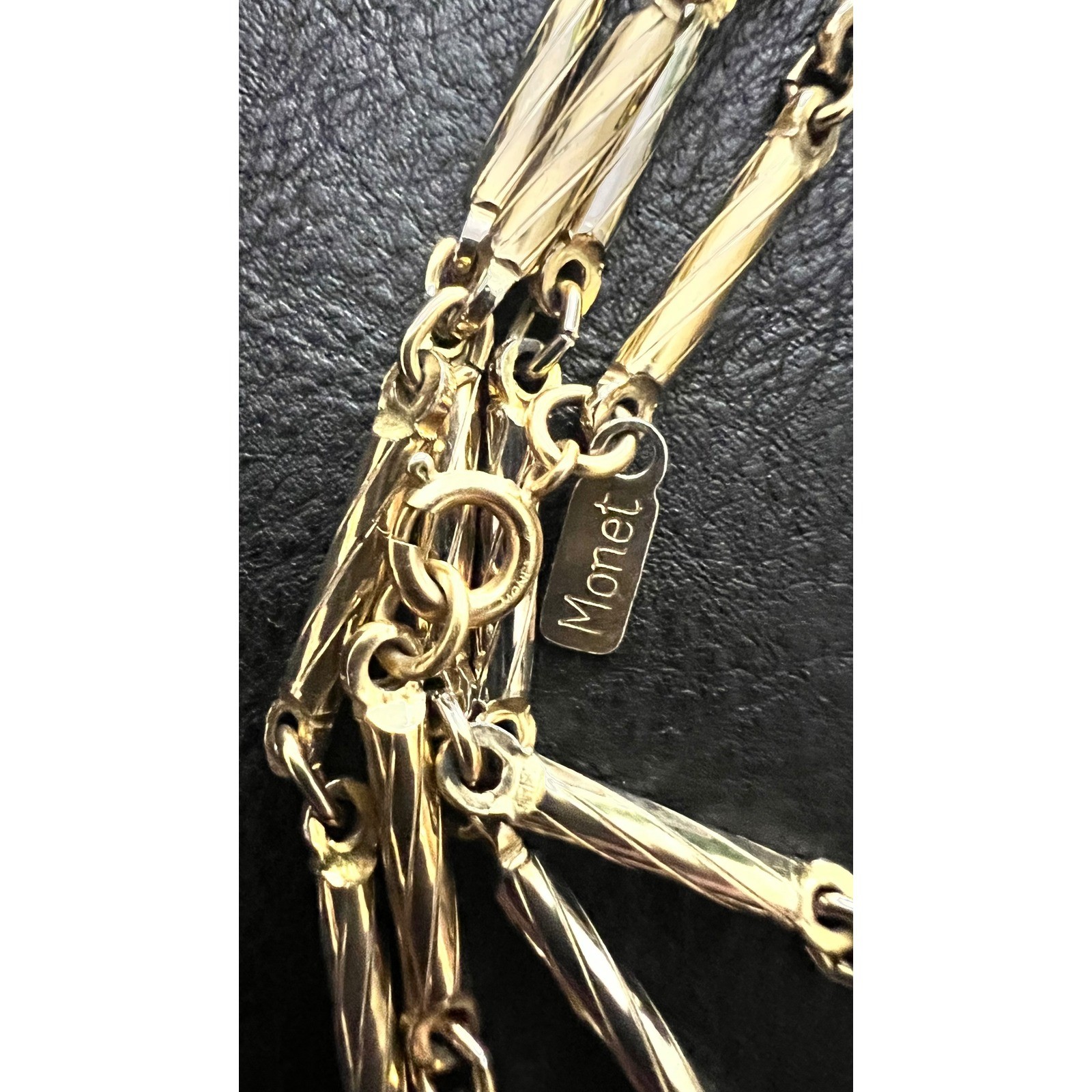 Monet Vintage Gold Tone Textured Bar Link Long Opera Chain Necklace 56″ Boho 70s