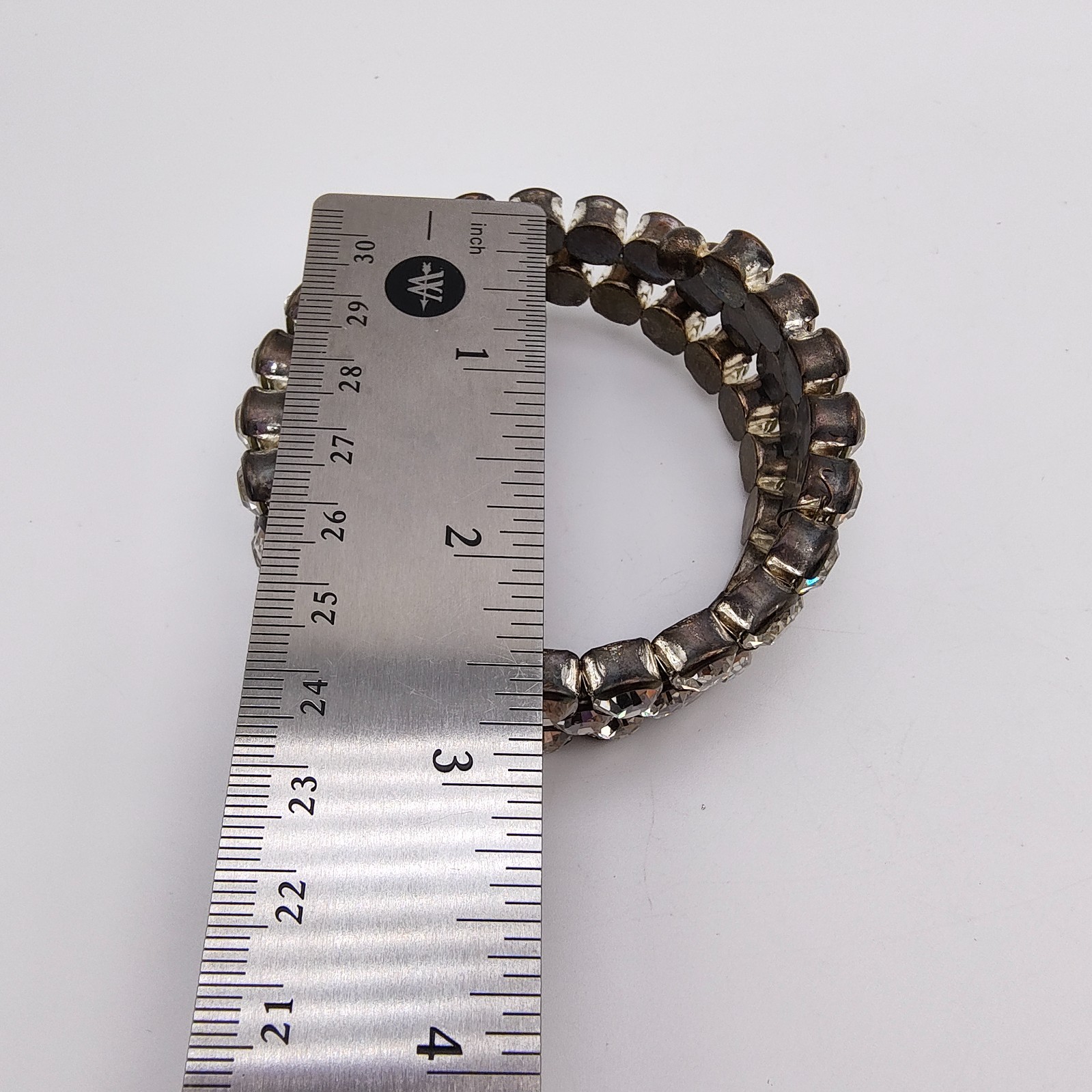 Vintage Art Deco Style Memory Wire Wrap Bracelet Glass Rhinestone Hollywood Glam