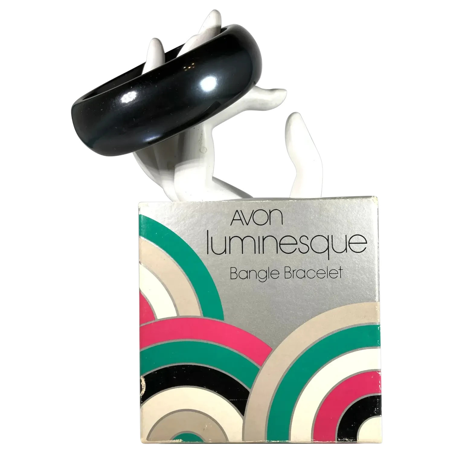 Avon Luminesque Moonglow Lucite Pearly Dark Charcoal Grey Bangle MIB 1977
