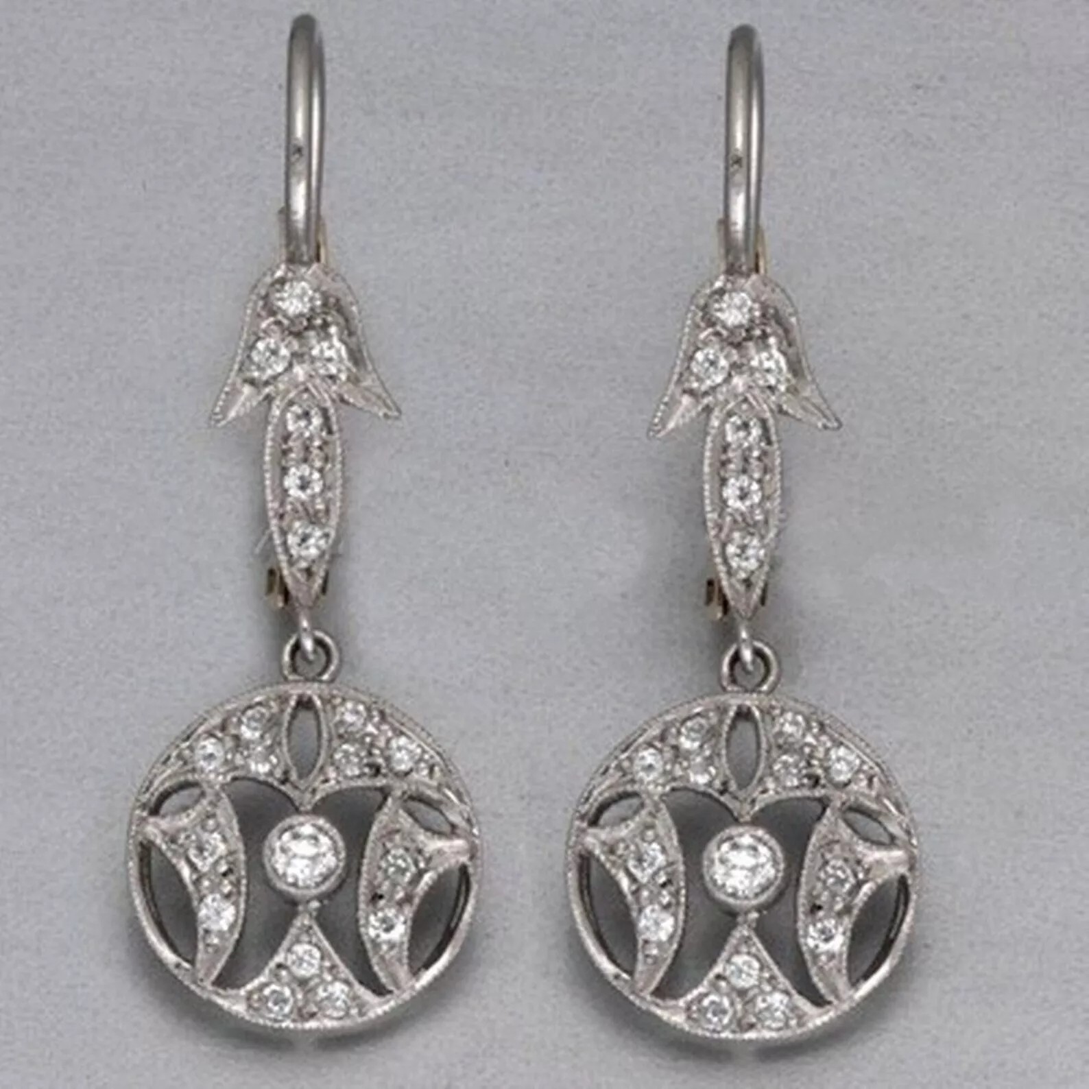 Art Deco Lab Created Diamond Unique Bridal Wedding Earring 14K White Gold Finish
