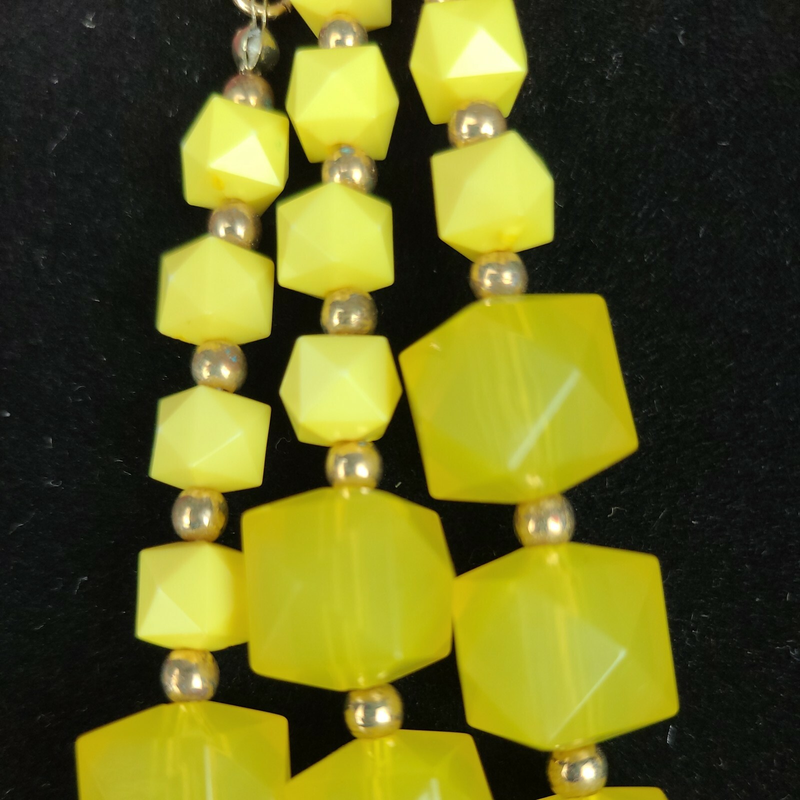 Yellow Faceted Square Beads 3 Strand Necklace with Matching Pierced Earrings