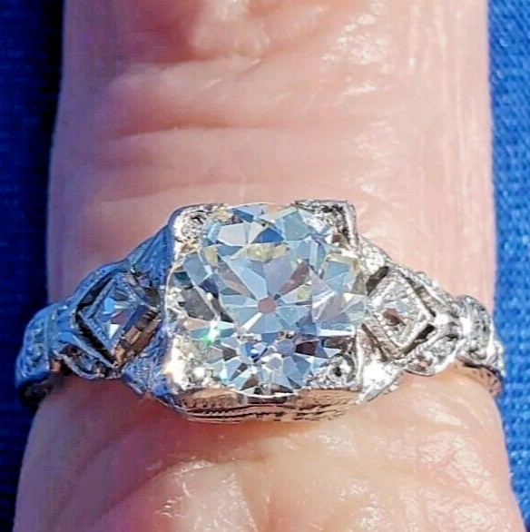 Original EARTH MINED DIAMOND Deco Engagement Ring 1.5 Antique Platinum Solitaire