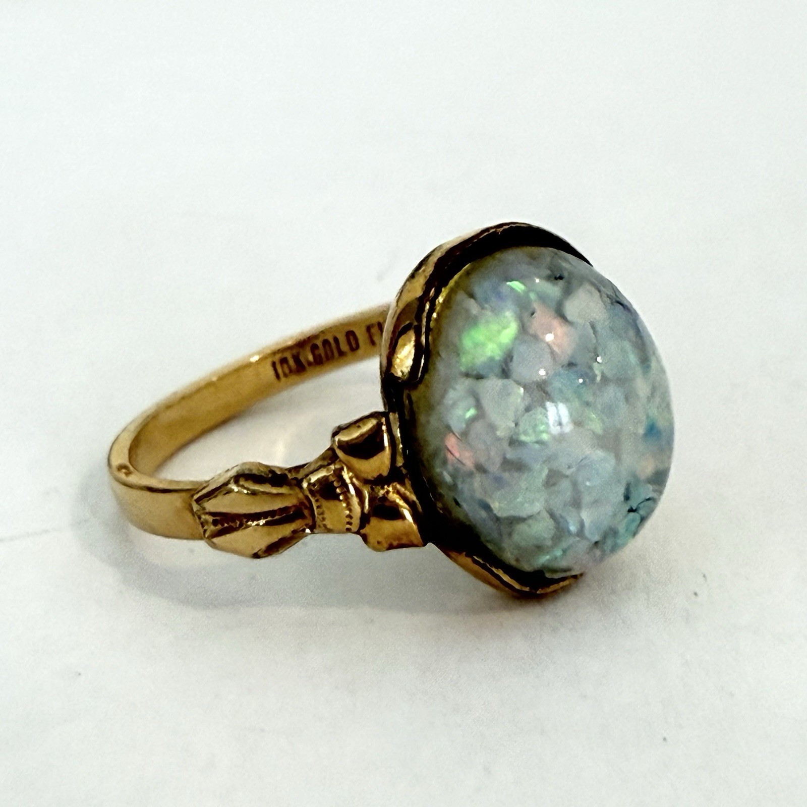 Vintage C&C Clark Coombs 10k Gold Filled Victorian Style Ring Faux Opal Size 5.5
