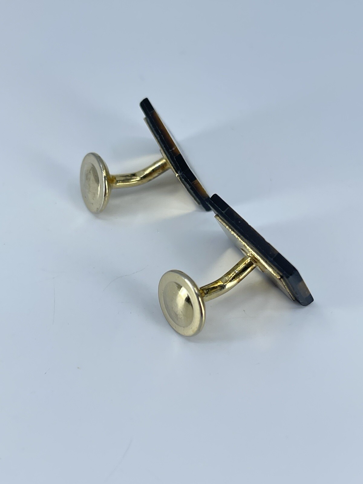 Vintage Onyx Lapis Tigers eye rectangle cufflinks polished gold tone fixed backs