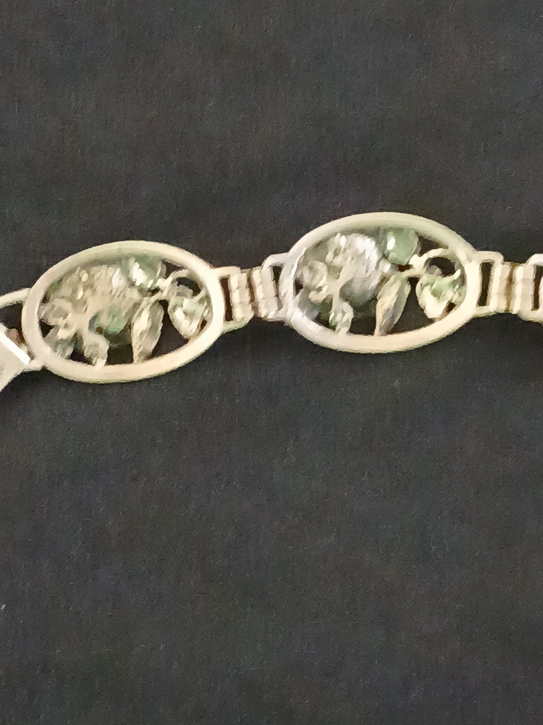 DANECRAFT Vintage Sterling Silver Floral Rose and Leaf Oval Link Bracelet RARE *