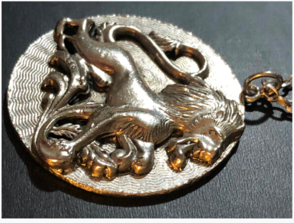 Silver Lion Leo Necklace Medallion Gothic Zodiac Pendant 30” Chain Cosplay Vtg