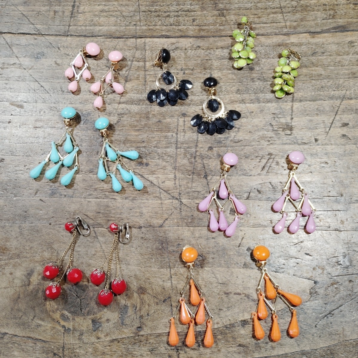 Vintage Hong Kong Plastic Clip Earrings LOT Retro Groovy Mod Funky 70’s Dangle