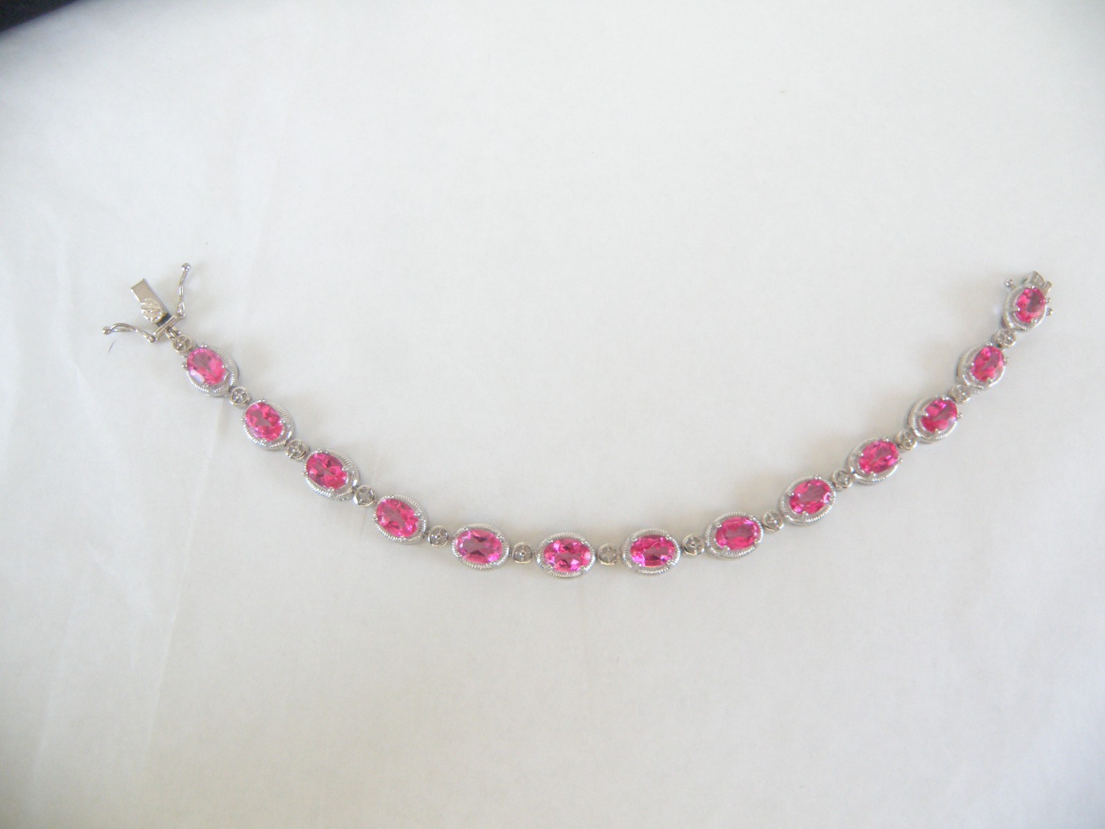 Sterling Silver 925 Natural Pink Topaz Diamond Tennis Bracelet 7.5″