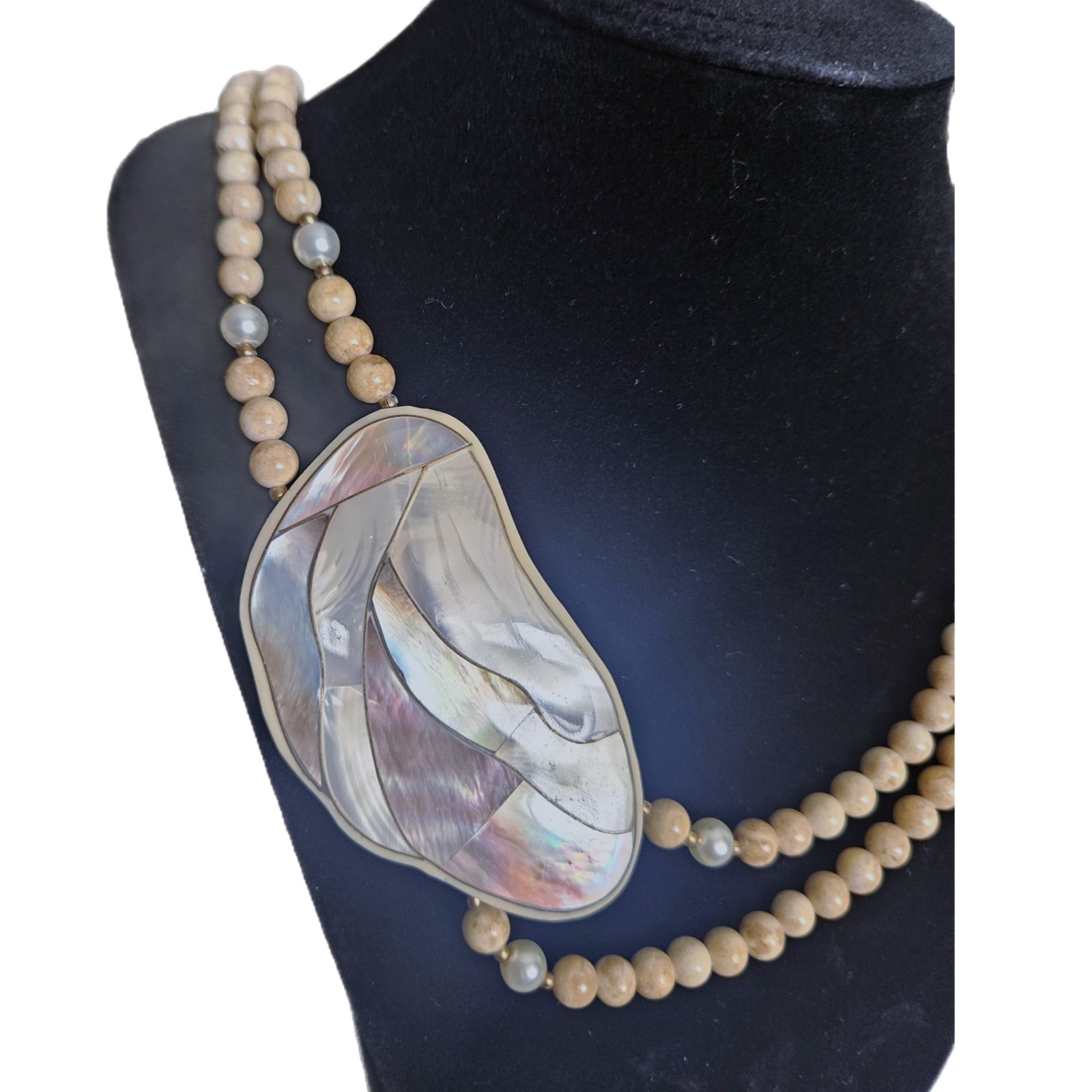 Karla Jordan Vintage Mother of Pearl Necklace 12 In BohoShique Statement Piece