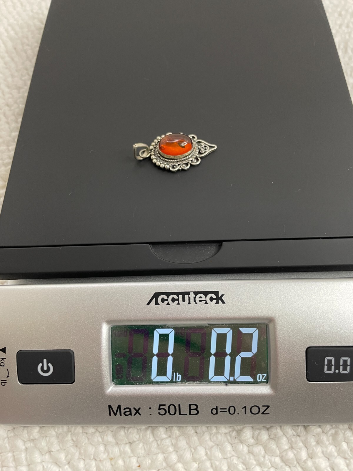 Vintage .925 Silver Necklace Pendant Only With Amber Stone