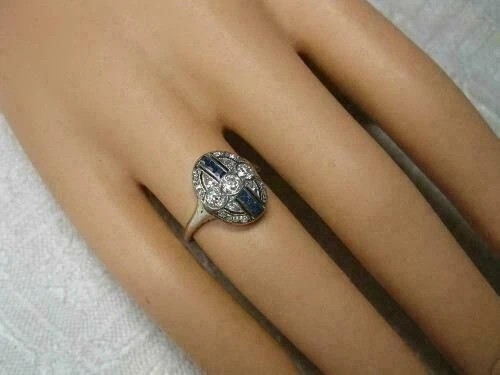 Art Deco Style Lab Created Diamond Engagement Wedding 14K White Gold Finish Ring
