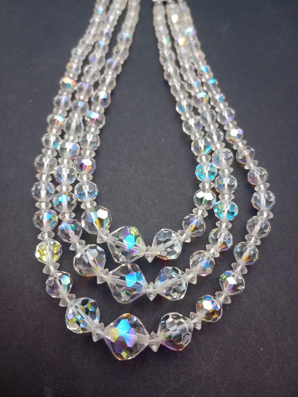 Vintage 3 Strand Australian Crystal Necklace 8″ Pre-owned