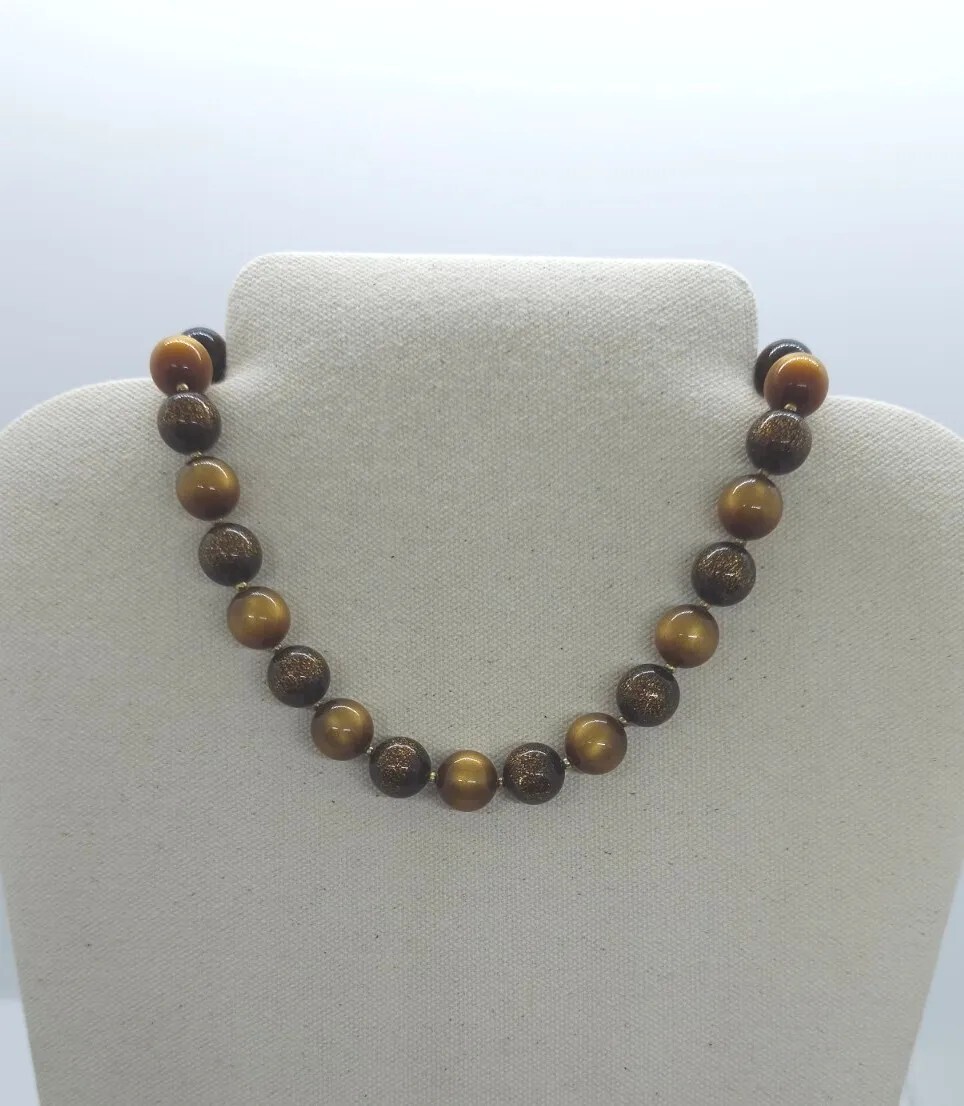 Vintage Trifari Golden Brown Beaded Choker Necklace