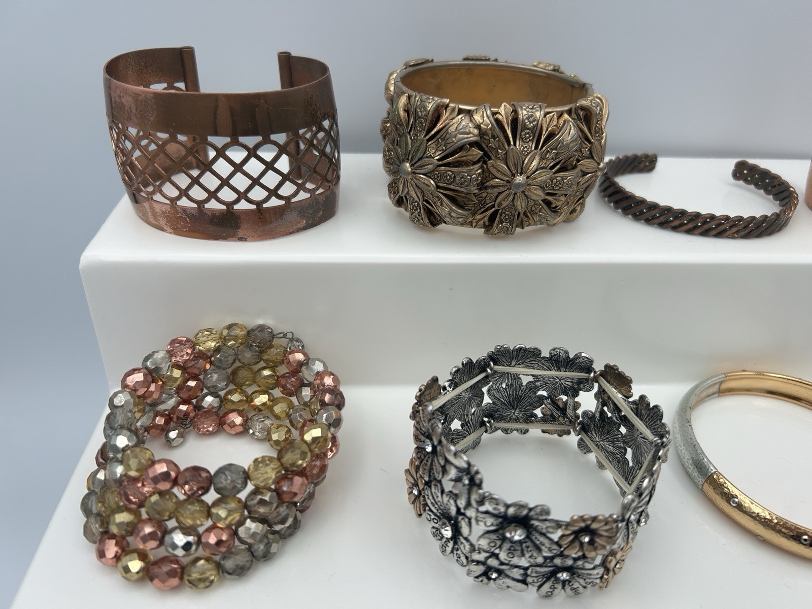 Vintage Costume Fashion Chunky Bracelets Lot Of 14 Cuff Bangle Wrap Beaded