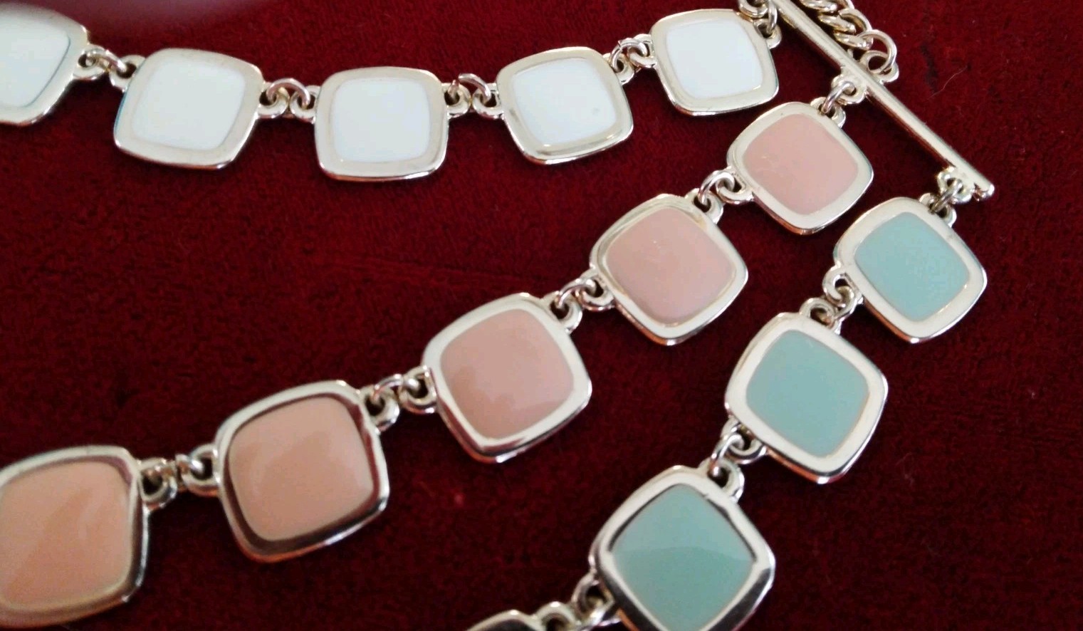 5pc Necklace Lot Enamel Acrylic Metal Rice Pearls Multi Strand Pastel Art Beads