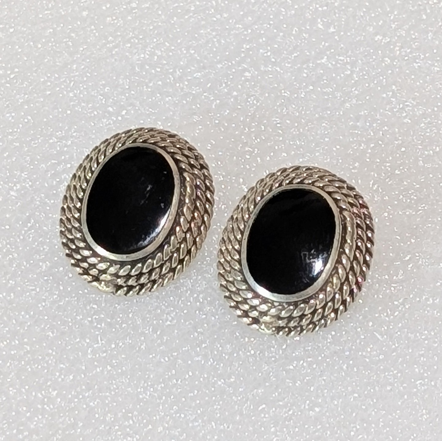 Vintage 925 Sterling Silver Genuine Black Onyx 20mm Earrings Signed A 5.5 Grams
