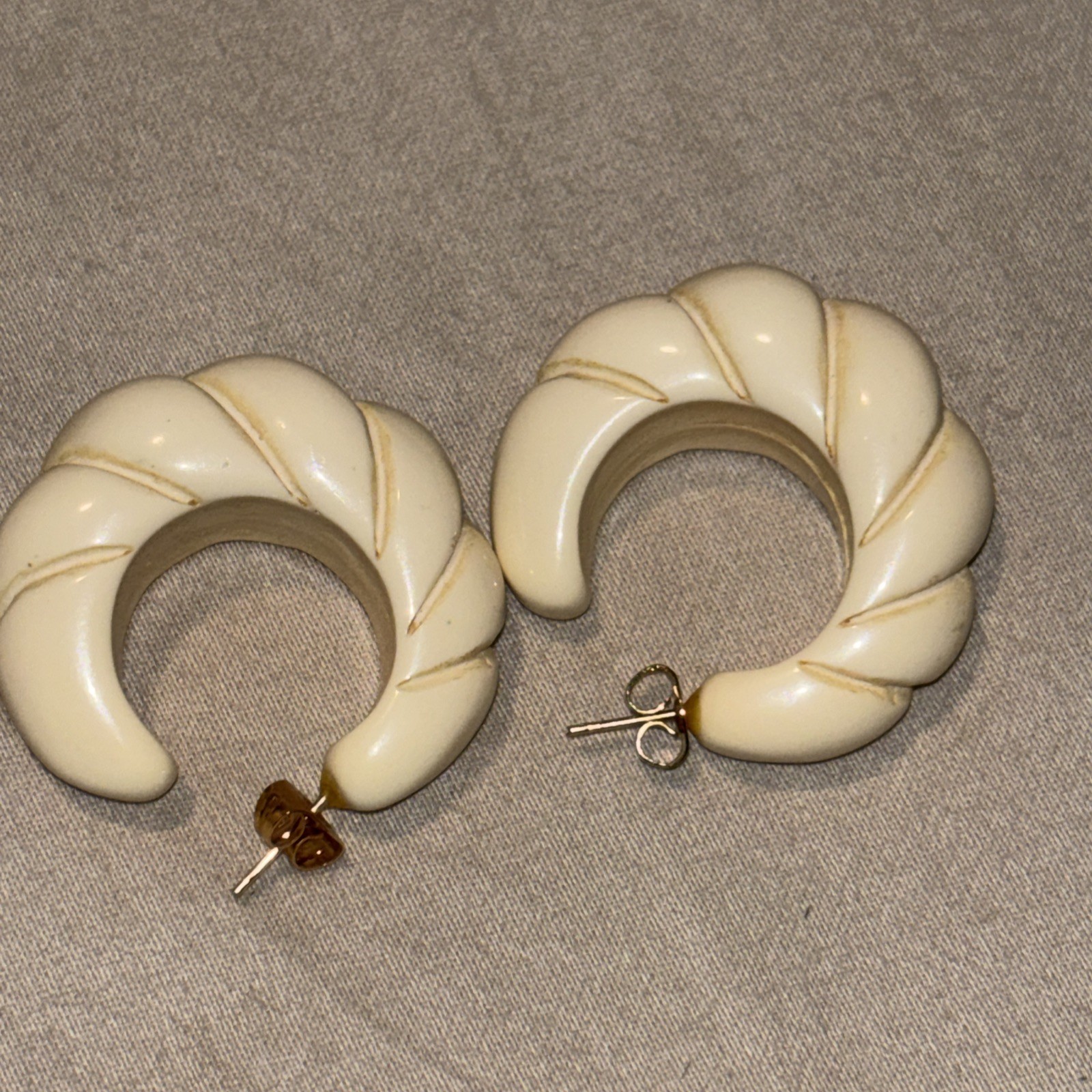 BONE OR CELLULOID HALF HOOP THICK EARRINGS