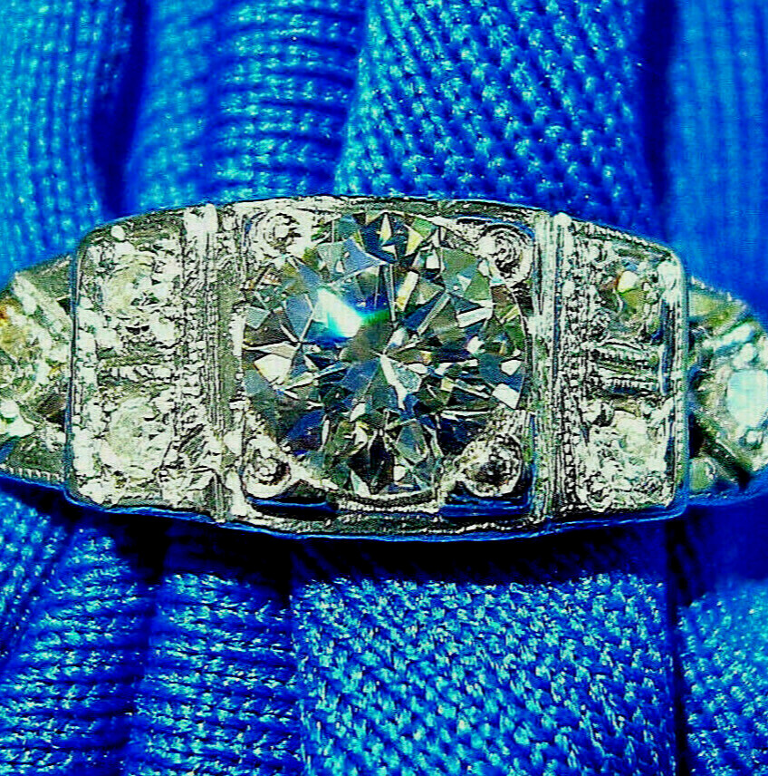 Original EARTH MINED DIAMOND Art Deco Engagement Ring Antique Platinum Solitaire