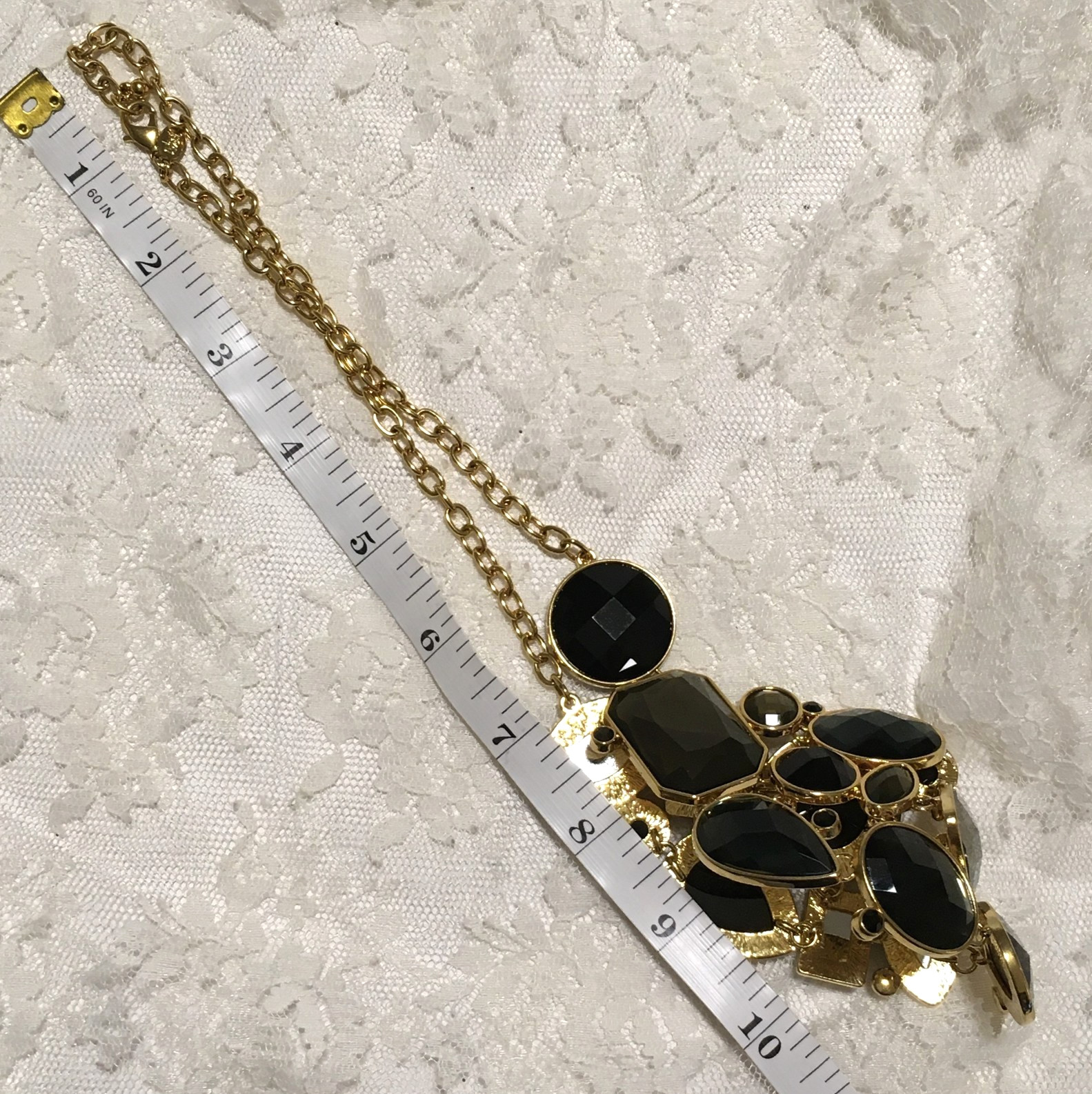 Vintage Joan Rivers Necklace Gold Tone Chain Collar Big Rhinestones Spring