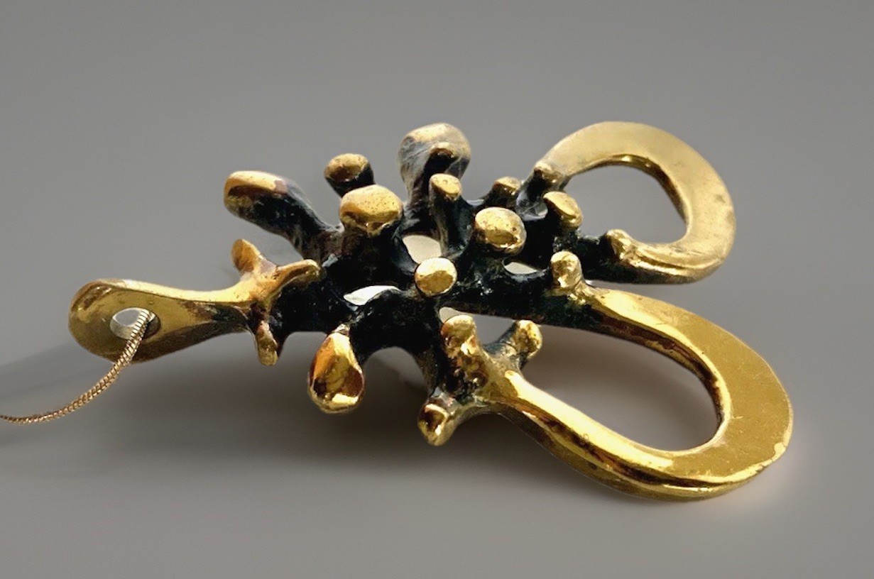 Vtg MCM Cast Bronze/Brass Jack Boyd Biomorphic Spore Pendant, Hang Length 2-1/2″