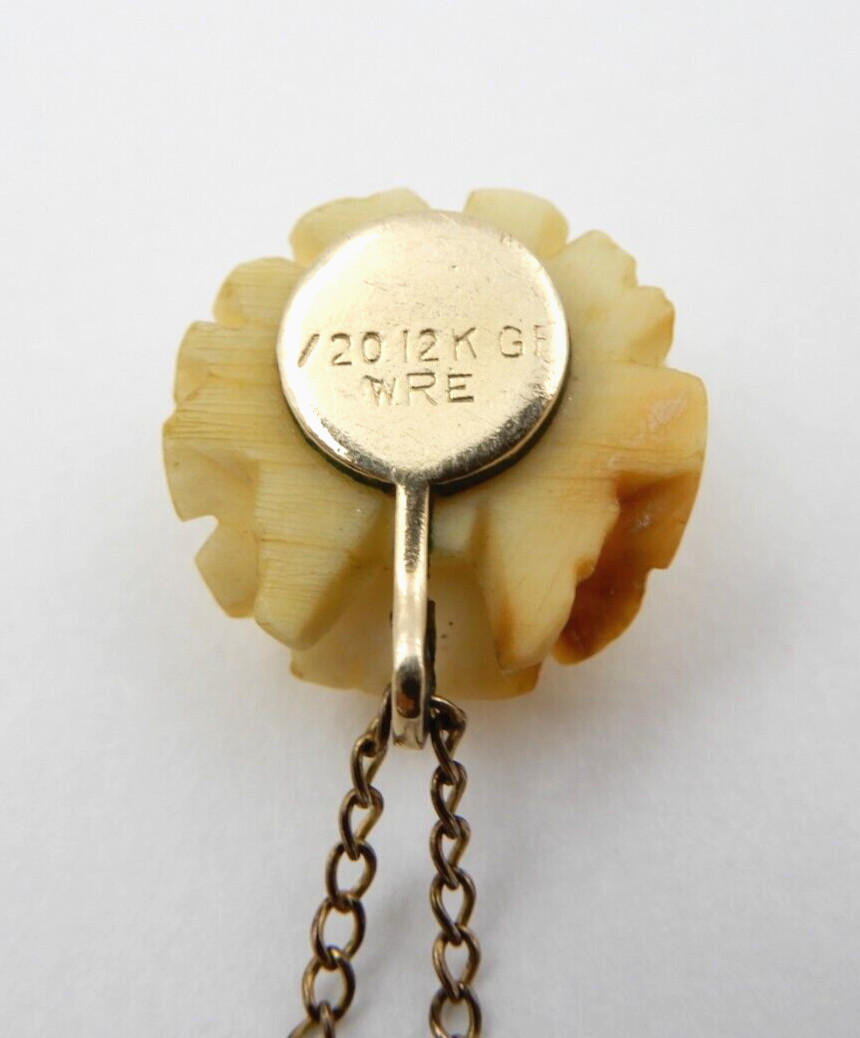 VINTAGE YELLOW FLOWER PENDANT NECKLACE SIGNED ‘WRE’ 1/20th 12K GOLD FILLED