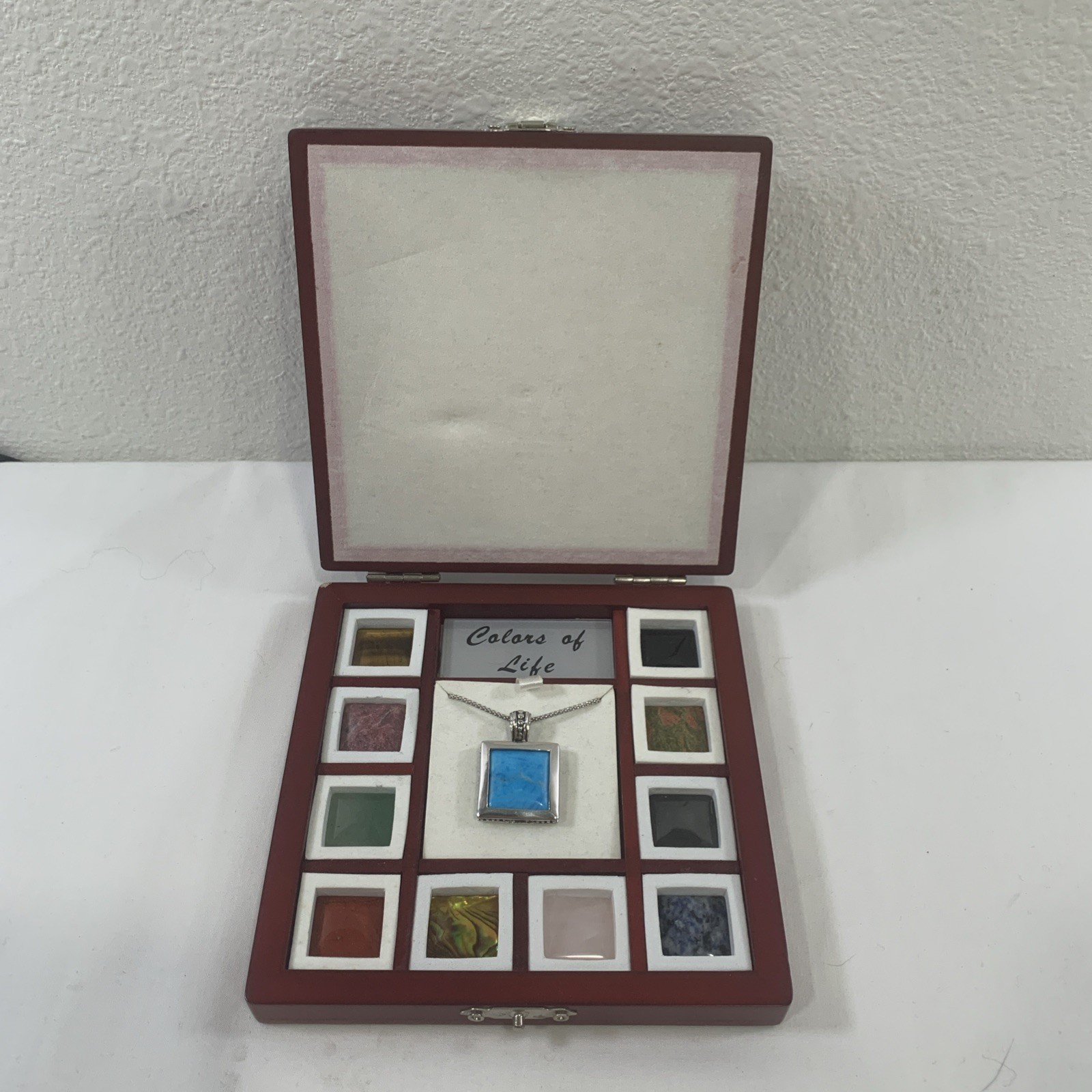 Vintage interchangeable square pendant- Sterling silver W/case & 11 Gems