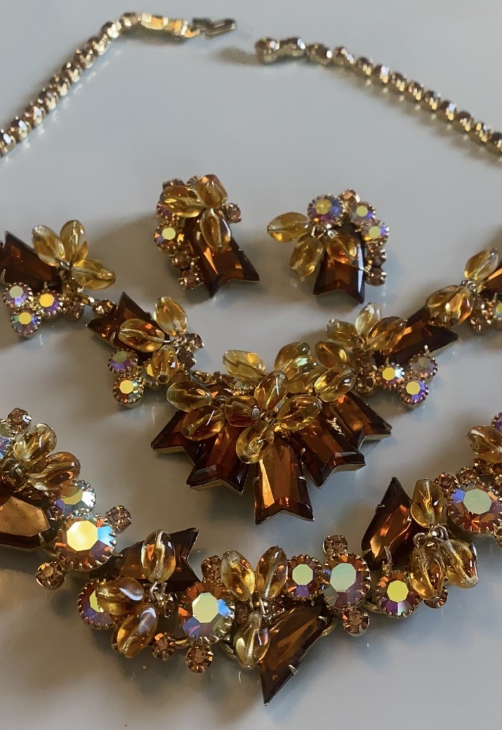 Vtg Juliana Arrow Head Dangle Bead Rhinestone Necklace Bracelet Earring Set Paru
